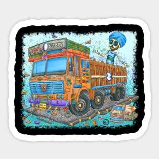 Indian Trucker Skeleton - Dia De Los Muertos - Colorful Indian Truck Paint Sticker